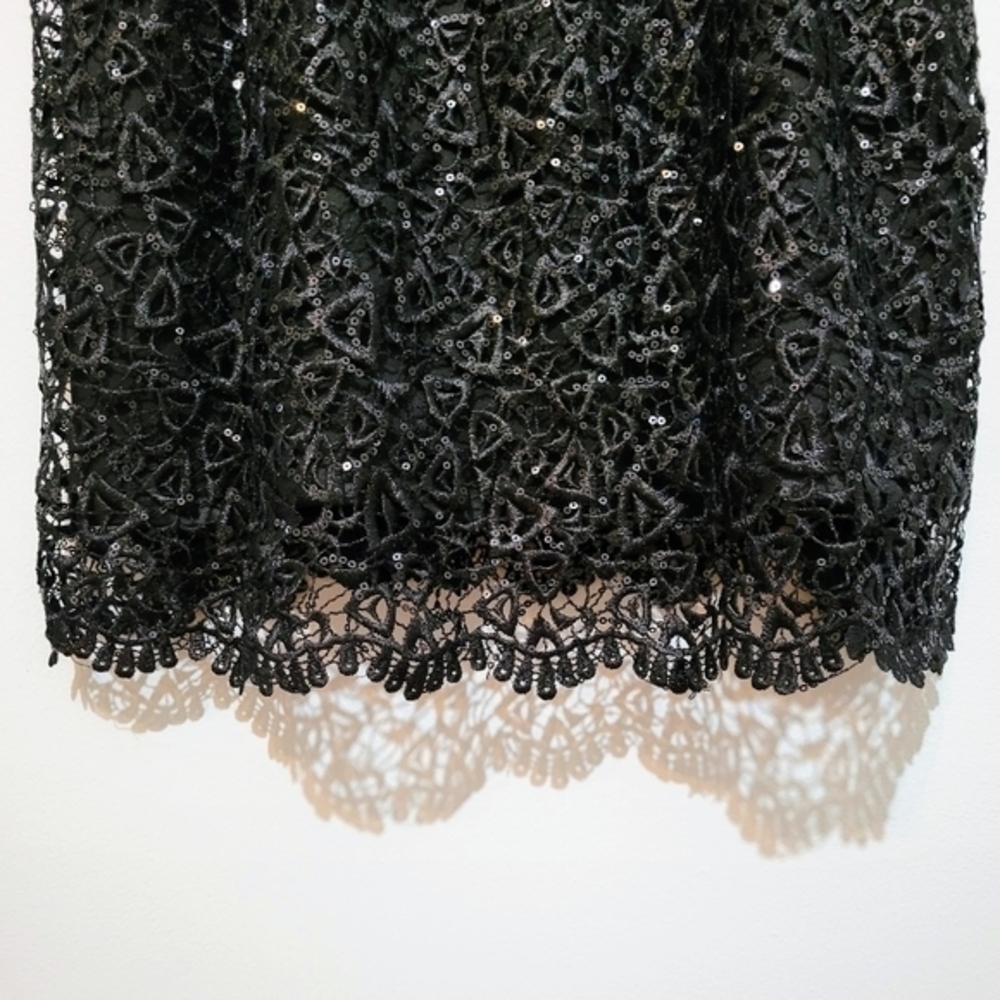 MM Couture by Miss Me Dress Black Allover Sequin Lace V Neck Sleeveless Mini LBD - Picture 5 of 8